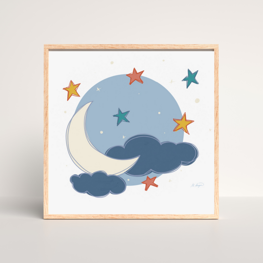 Crescent Moon & Stars Art Print