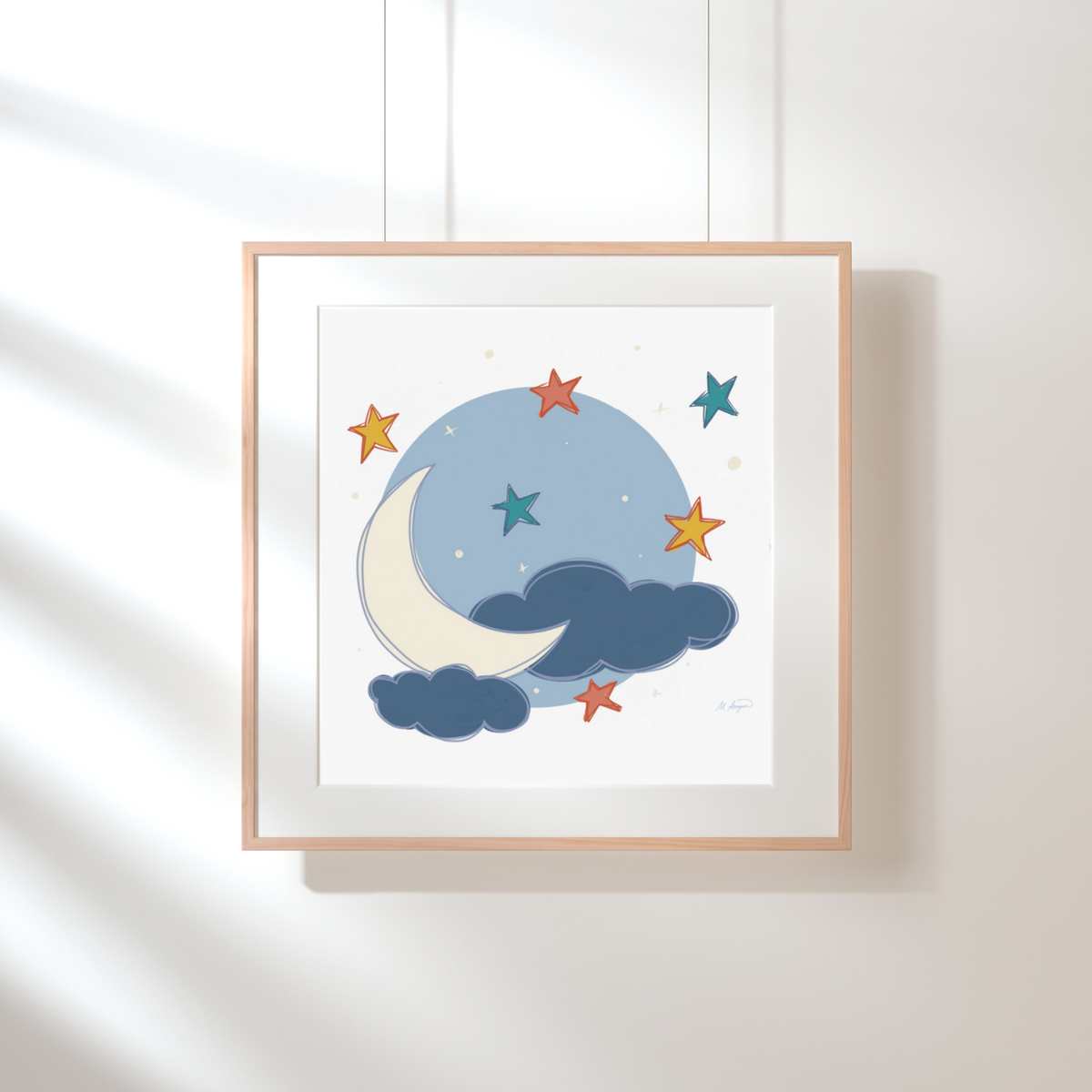 Crescent Moon & Stars Art Print